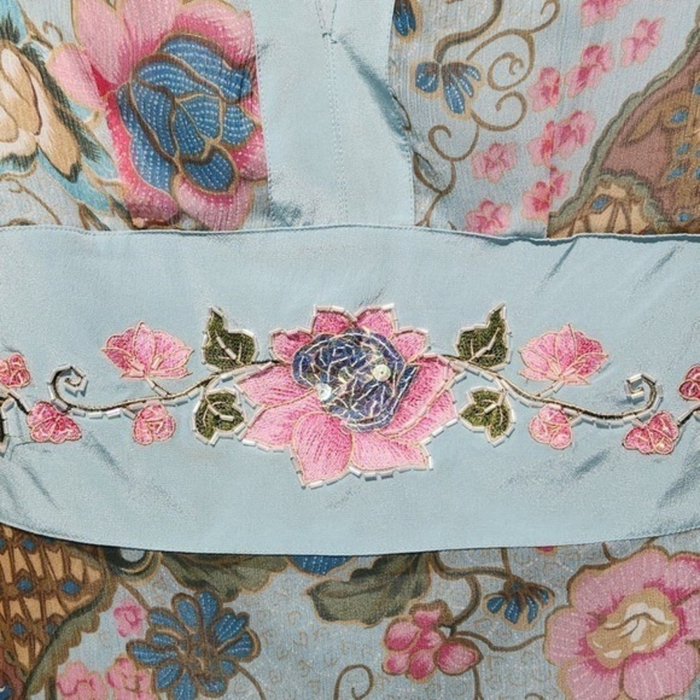 Silkland blouse women Y2K Vtg Floral Tie Embellished Belt Romantic Fairy med. - Picture 9 of 16